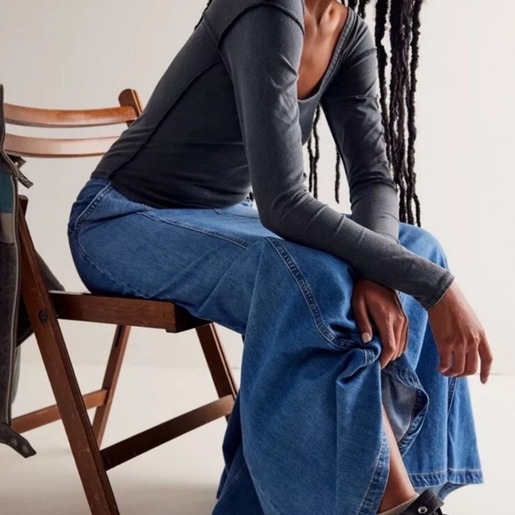 Free People Catch The Sun Denim Maxi Skirt We The Free Mid Indigo - Picture 4 of 6